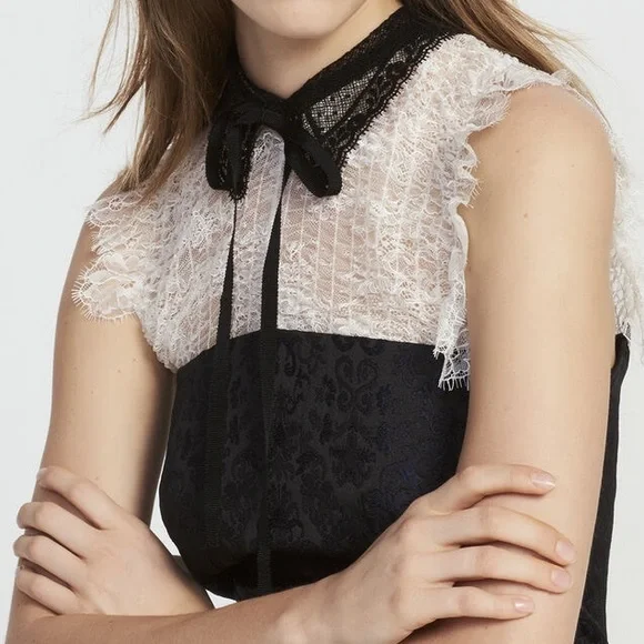 Sandro Flavia Dress Black White Eyelash Lace Flare Brocade - Picture 7 of 15